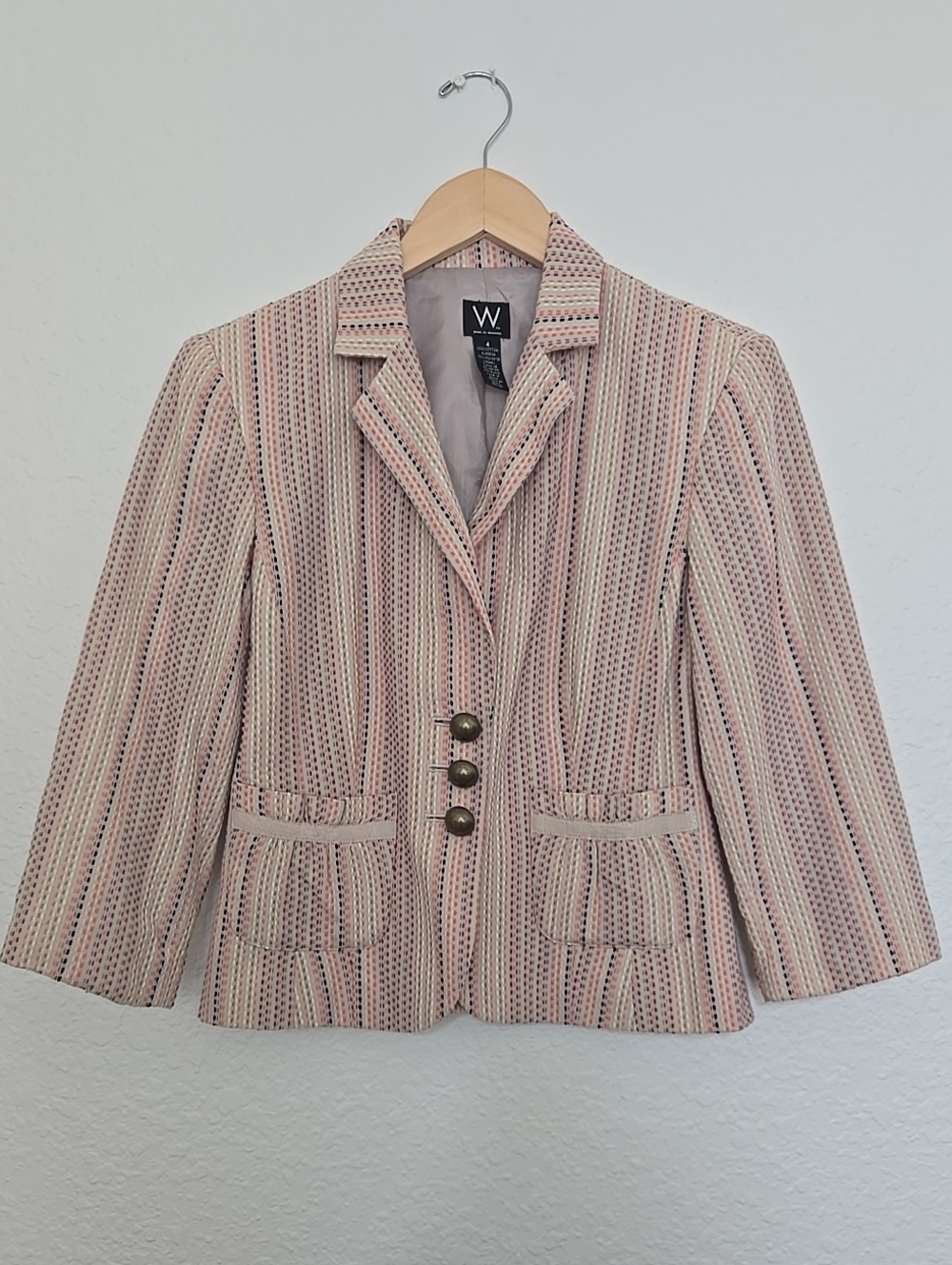 W Work The Weekend Pink and Cream Striped Tailored Blazer Bussines Wear Career